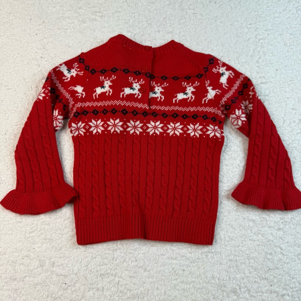 Janie and Jack Red Reindeer Christmas Knit Sweater Ruffle Sleeve 12-18 mnths NWT - Picture 4 of 4